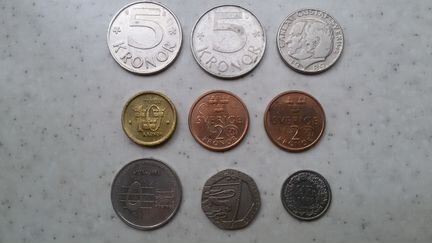 Подборка монет Швеции, Швейцарии, Англии, Иордании