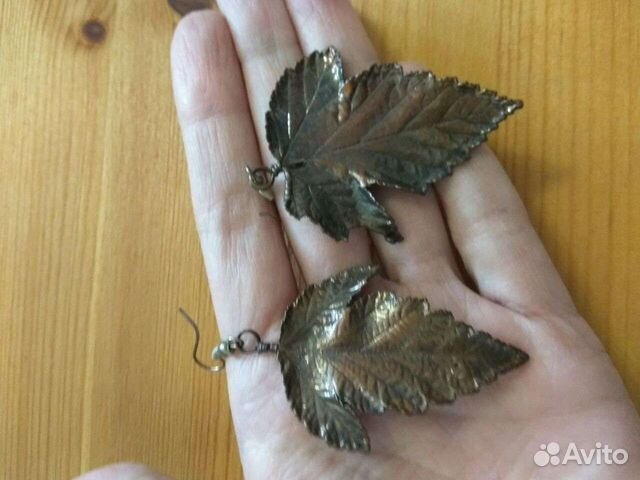 Настоящие листики. Ручная работа. Серьги медь