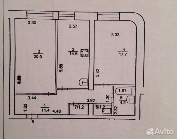 2-к квартира, 70.3 м², 1/9 эт.