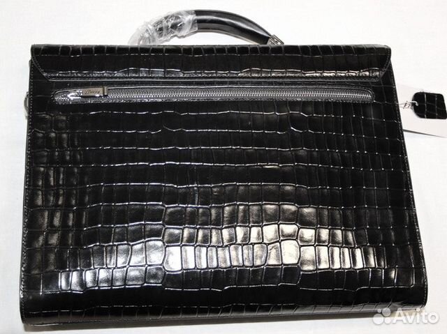 Мужской кожаный портфель Brioni reptile black Мужской кожаный портфель Brioni reptile black