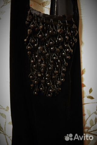 Платье чёрное бархат ручная работа бисер 46-48 Платье чёрное бархат ручная работа бисер 46-48
