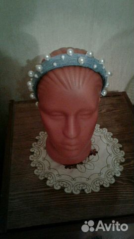 Джинсовый ободок с бисером