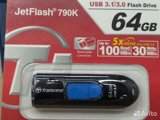 Флешка USB3.1 Transcend 64GB JetFlash 790K Флешка USB3.1 Transcend 64GB JetFlash 790K