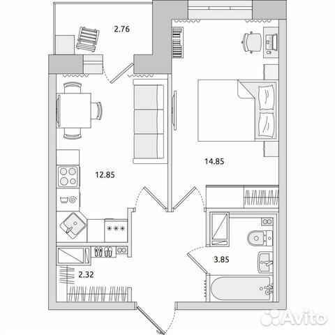 1-к квартира, 41.4 м², 13/17 эт.