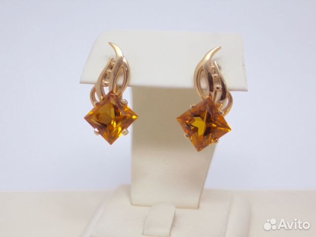 Золотые серьги С цитрином 12,80 грамм