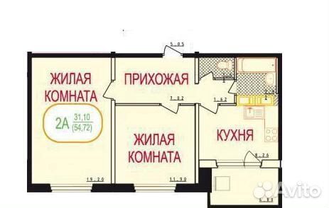 2-к квартира, 54 м², 8/8 эт.