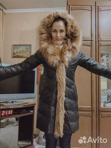 Кожаное зимнее пальто