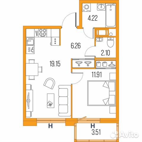 1-к квартира, 43.6 м², 17/22 эт.