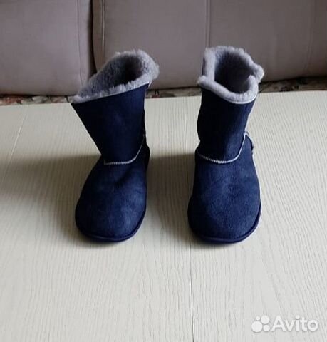 Меховые угги чуни из овчины синие Меховые угги чуни из овчины синие