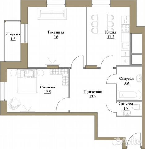2-к квартира, 60.7 м², 4/17 эт.