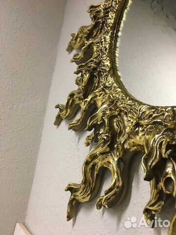 Золотое зеркало-солнце с лучами мраморная крошка Золотое зеркало-солнце с лучами мраморная крошка