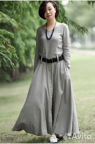 Серое и синее хлопковое платье, бохо, артка