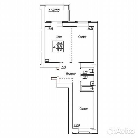 2-к квартира, 63 м², 3/16 эт. 2-к квартира, 63 м², 3/16 эт.