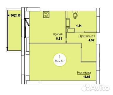 1-к квартира, 36.2 м², 3/10 эт. 1-к квартира, 36.2 м², 3/10 эт.
