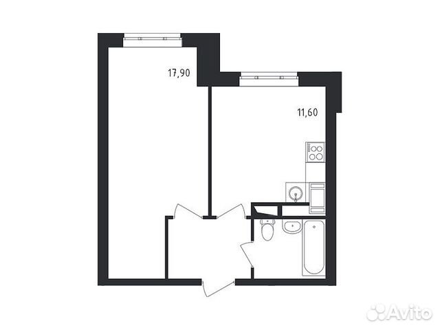 1-к квартира, 37.7 м², 2/23 эт. 1-к квартира, 37.7 м², 2/23 эт.