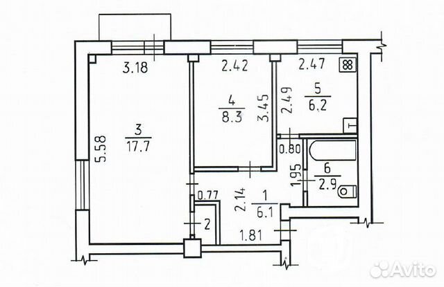 2-к квартира, 42.2 м², 3/5 эт. 2-к квартира, 42.2 м², 3/5 эт.