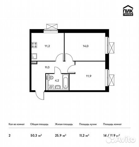 2-к квартира, 50.3 м², 20/25 эт. 2-к квартира, 50.3 м², 20/25 эт.