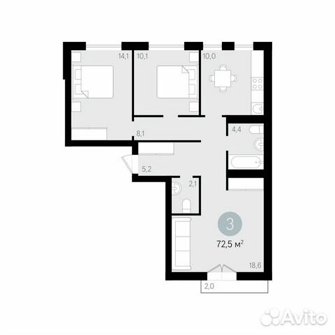 3-к квартира, 72.5 м², 7/9 эт. 3-к квартира, 72.5 м², 7/9 эт.