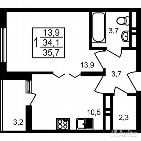 1-к квартира, 35.7 м², 17/17 эт.