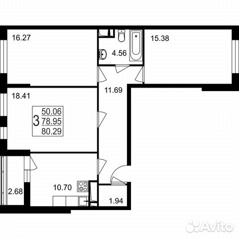 3-к квартира, 80.3 м², 4/8 эт.