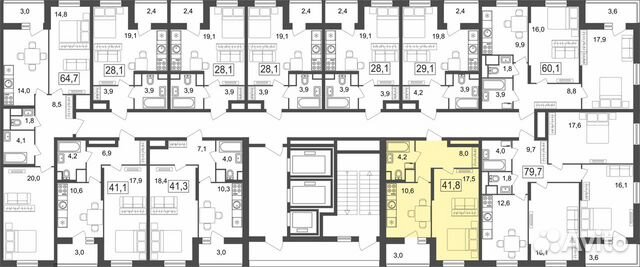 1-к квартира, 41.8 м², 3/25 эт. 1-к квартира, 41.8 м², 3/25 эт.