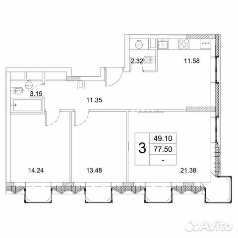 3-к квартира, 141.3 м², 5/14 эт.