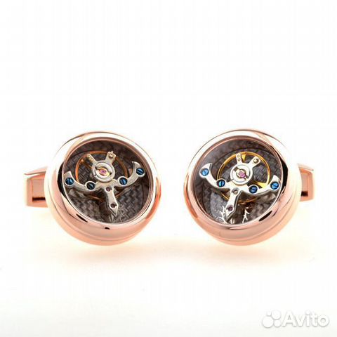 Запонки с активным часовым механизмом розовое золо