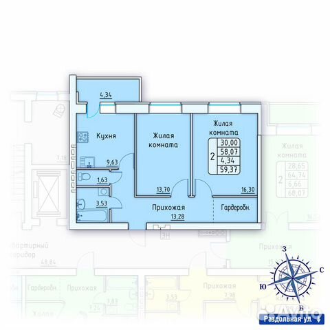 2-к квартира, 59.4 м², 8/8 эт. 2-к квартира, 59.4 м², 8/8 эт.