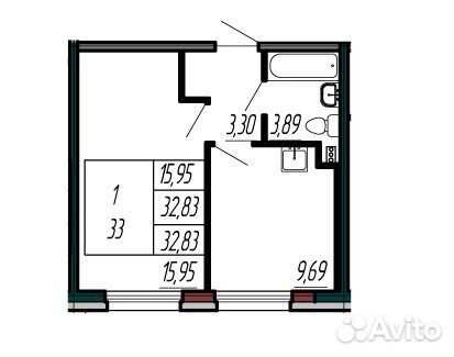 1-к квартира, 33 м², 2/12 эт.