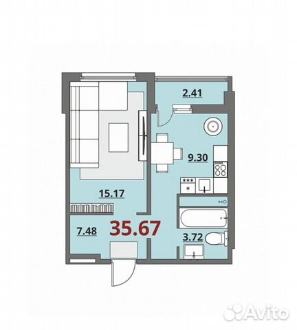1-к квартира, 35.7 м², 2/18 эт.