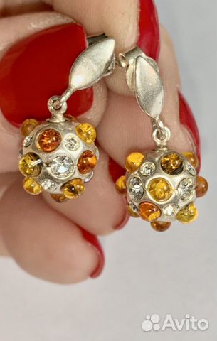 Серьги серебро с янтарем 925 Серьги серебро с янтарем 925