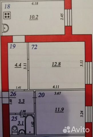 2-к квартира, 45.7 м², 4/9 эт.