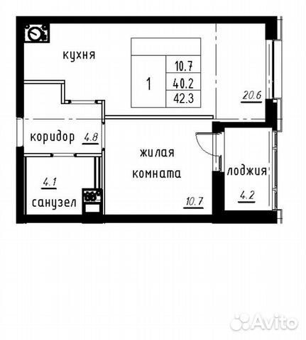 1-к квартира, 42.3 м², 8/13 эт.