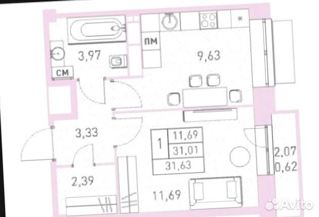 1-к квартира, 31.6 м², 10/17 эт.
