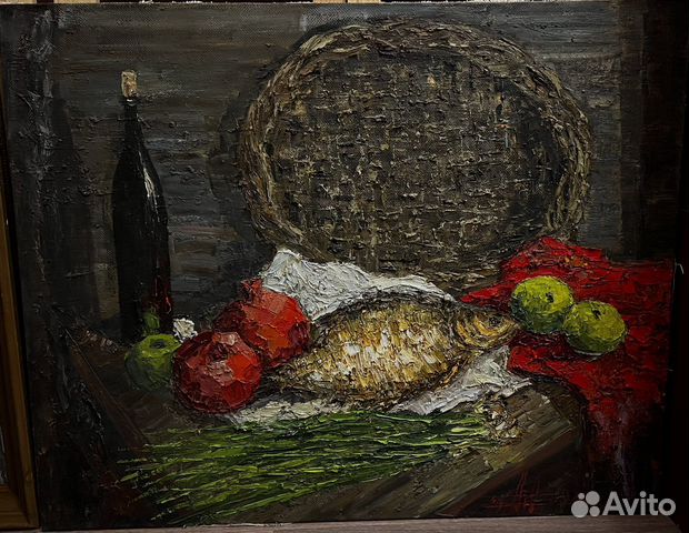 Картина маслом на холсте. Натюрморт с лещем