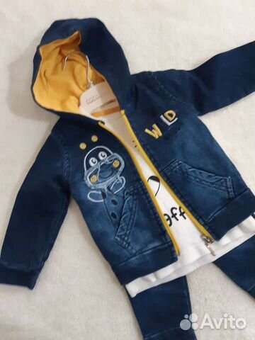 Костюм тройка на мальчика джинсовый 6-9 м