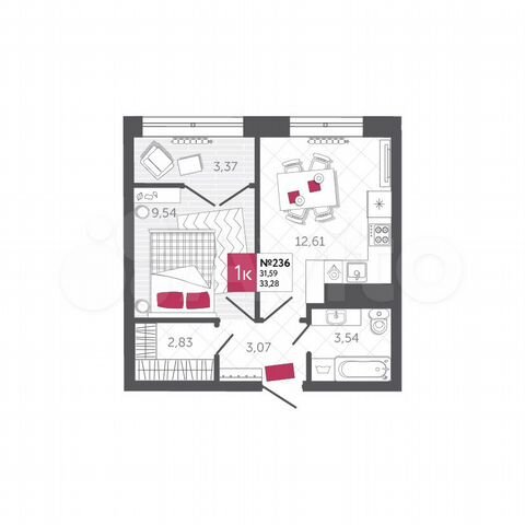 1-к. квартира, 33,3 м², 22/22 эт.