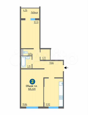 2-к. квартира, 66 м², 6/10 эт.