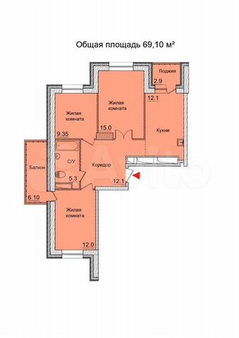 3-к. квартира, 69,1 м², 4/21 эт.