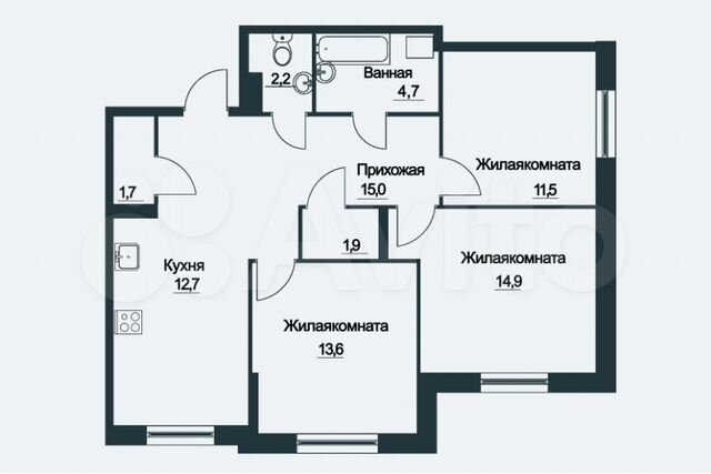 3-к. квартира, 78,2 м², 7/16 эт.