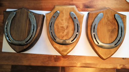 Оберег подкова на счастье на деревянном панно