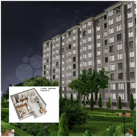 1-к. квартира, 50,4 м², 5/10 эт.