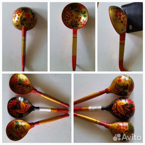 Деревянные ложки и половник, хохлома СССР