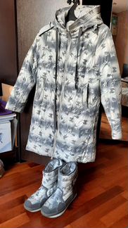 Пальто длинный пуховик осень-зима + дутики