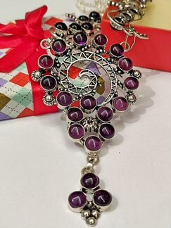 Колье с гранатами- родолитами, серебро