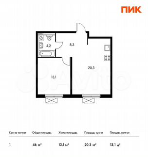 1-к квартира, 46 м², 24/33 эт.