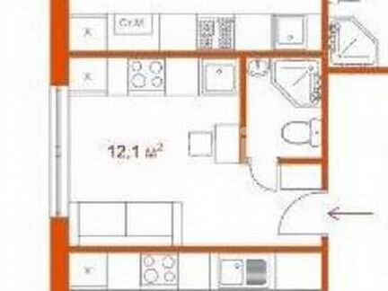 Квартира-студия, 12.1 м², 1/14 эт.
