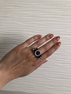 Кольцо из каучука с агатом