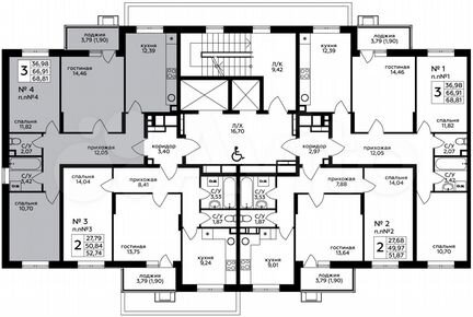 3-к квартира, 68.8 м², 2/17 эт.