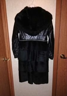 Пальто кожаное с мехом, демисезонное, 40 размер